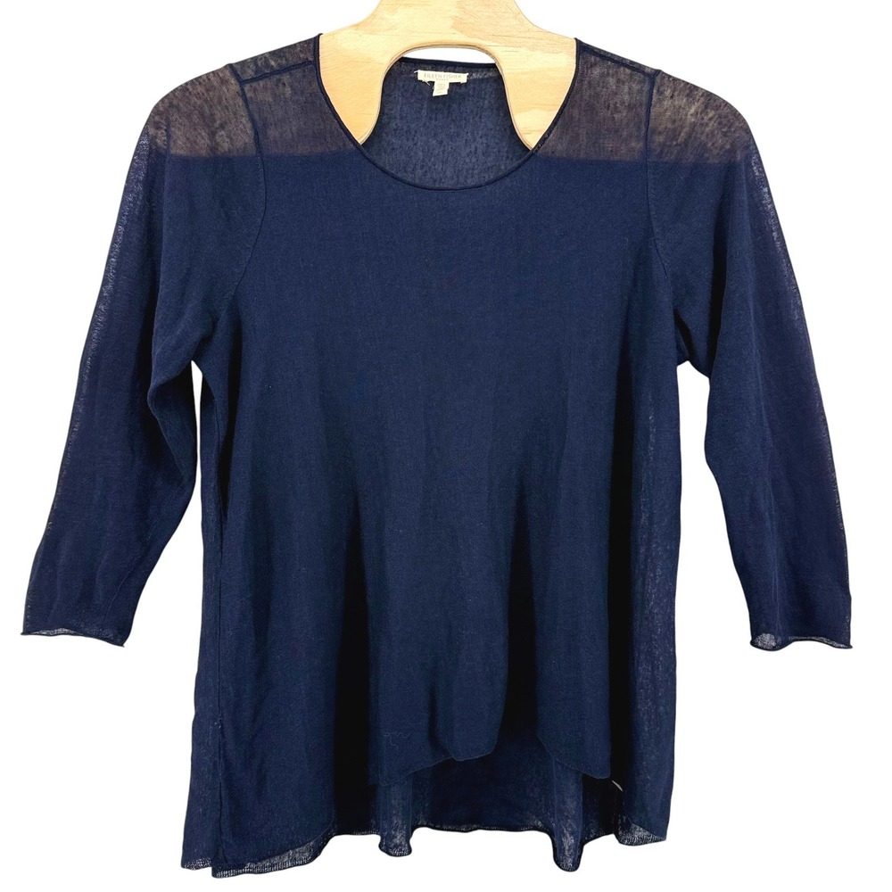 Eileen Fisher Woman 2X Navy Blue Organic Linen Blend Semi Sheer Knit Tunic Top